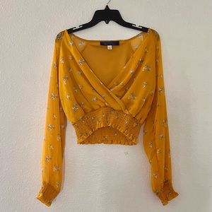 SZ:S Blue Rain Golden-Yellow Floral Print Top